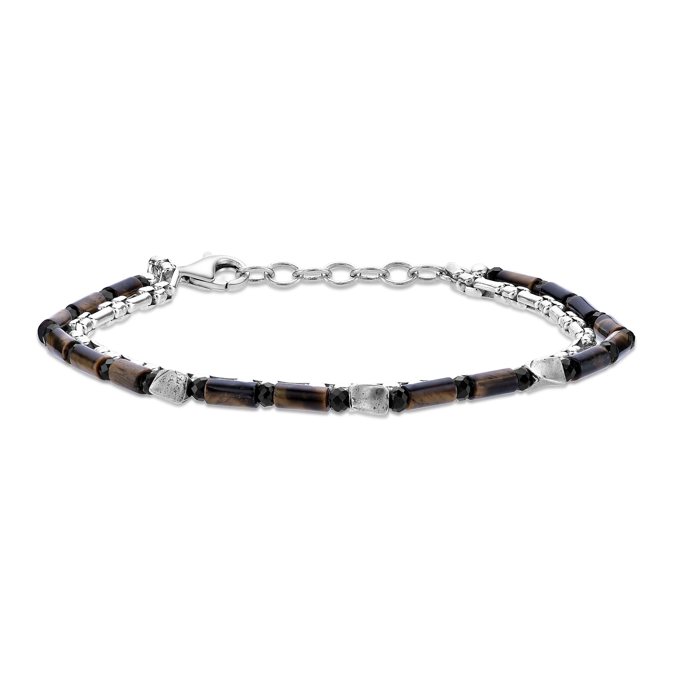Men's Tiger Eye and Black Spinel Bracelet in Sterling Silver