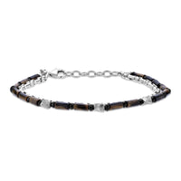 Men's Tiger Eye and Black Spinel Bracelet in Sterling Silver