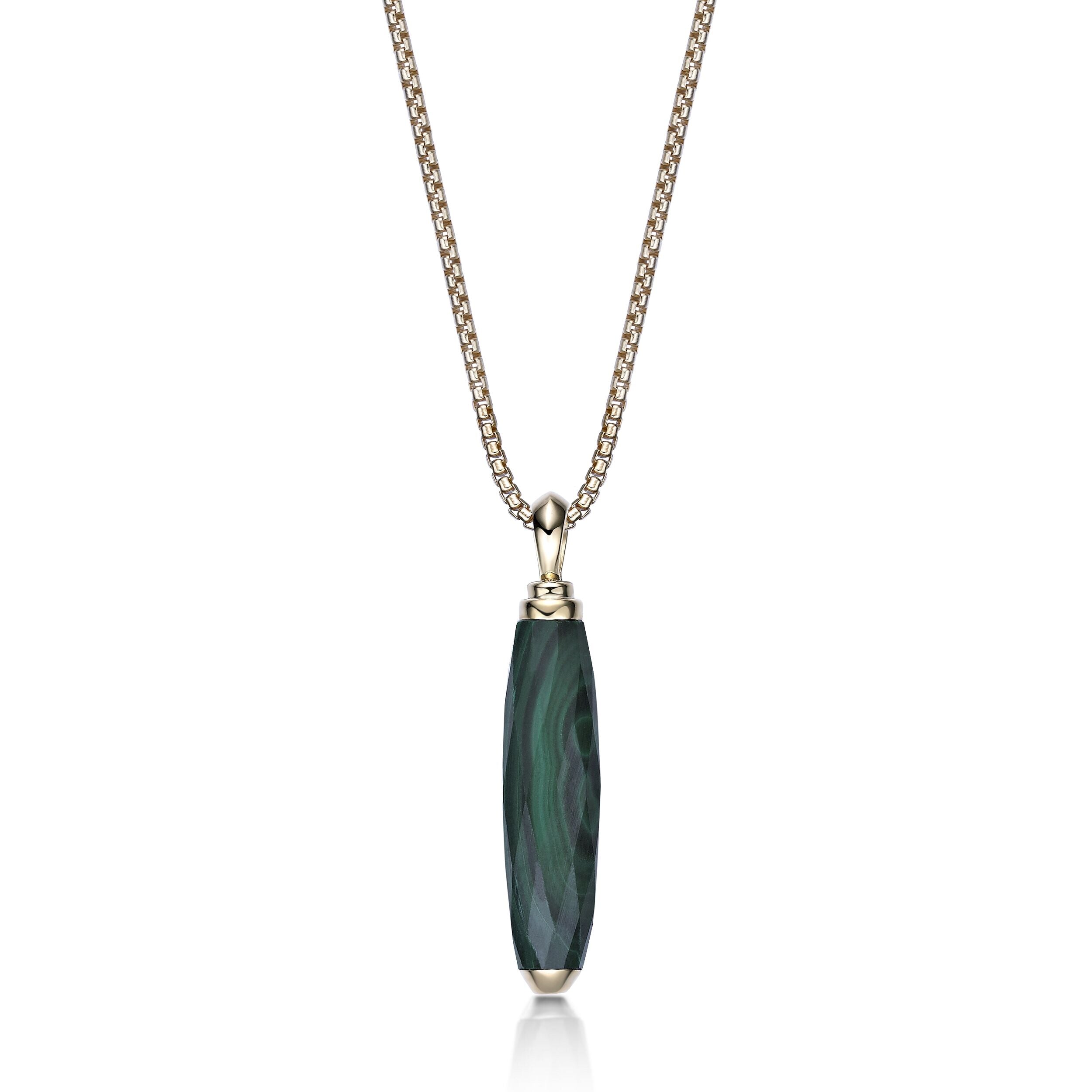 Men's Malachite Pendant in Yellow Gold Plated Sterling Silver
