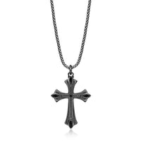 Men's Black Spinel Gothic Cross Pendant in Sterling Silver