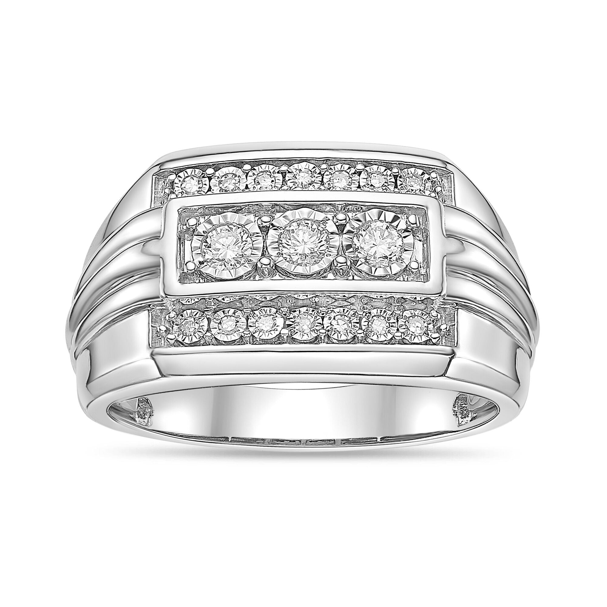 Men's Three-Row Lab Grown Diamond Band in Sterling Silver (1/4 ct. tw.)
