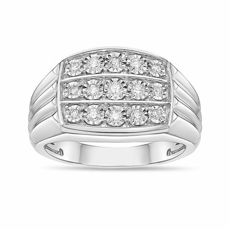 Men's Three-Row Lab Grown Diamond Statement Ring in Sterling Silver (1/3 ct. tw.)