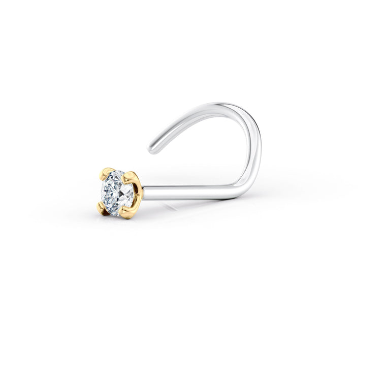 Titanium Diamond Curved Nose Ring with 14K Gold - 20G