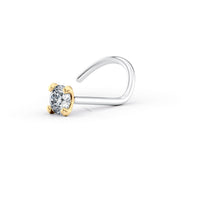 Titanium Diamond Curved Nose Ring with 14K Gold - 20G