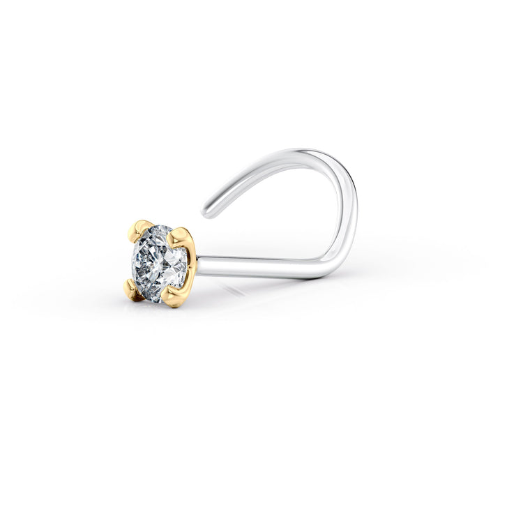 Titanium Diamond Curved Nose Ring with 14K Gold - 20G