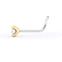 Titanium Diamond Curved Nose Ring with 14K Gold - 20G