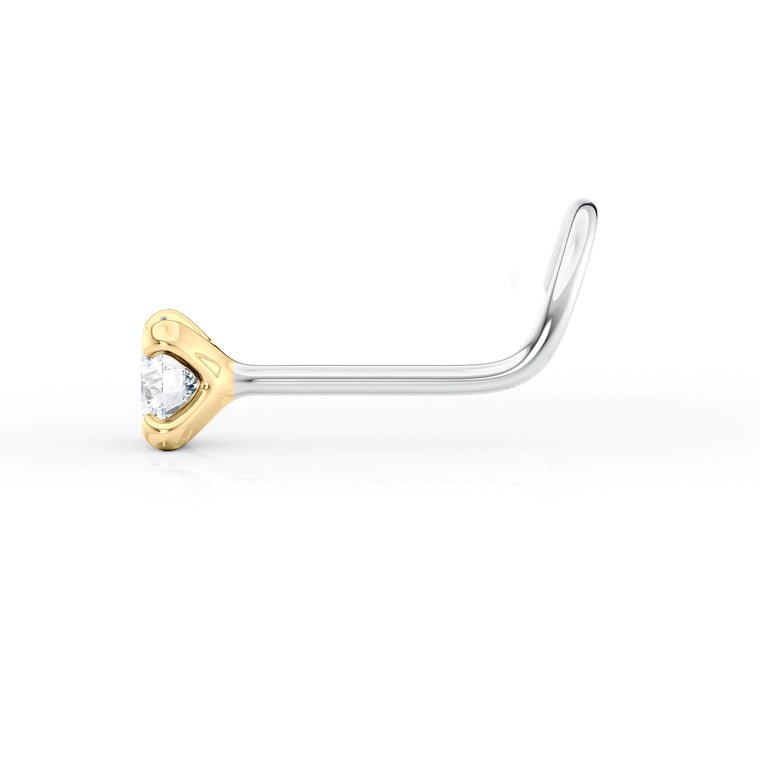 Titanium Diamond Curved Nose Ring with 14K Gold - 20G