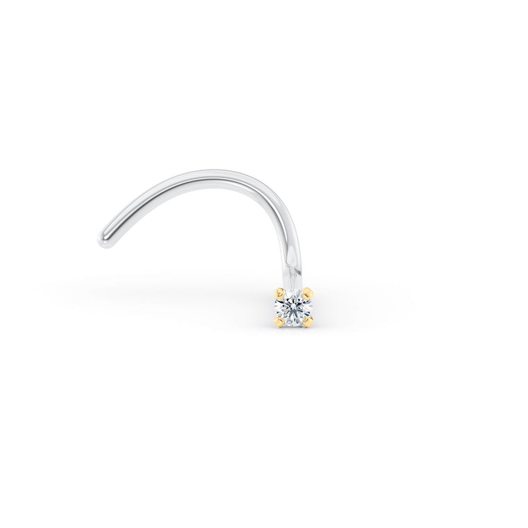 Titanium Cubic Zirconia Curved Nose Ring with 14K Gold - 20G