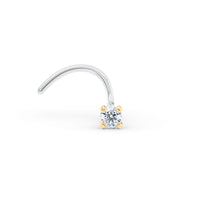 Titanium Cubic Zirconia Curved Nose Ring with 14K Gold - 20G