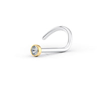 Titanium White Crystal Curved Nose Ring with 14K Gold - 20G