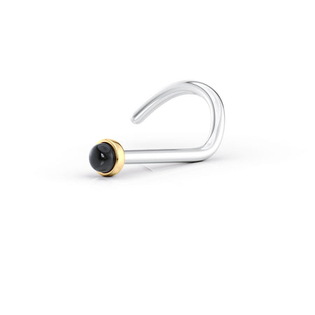 Titanium Black Onyx Curved Nose Ring with 14K Gold - 20G