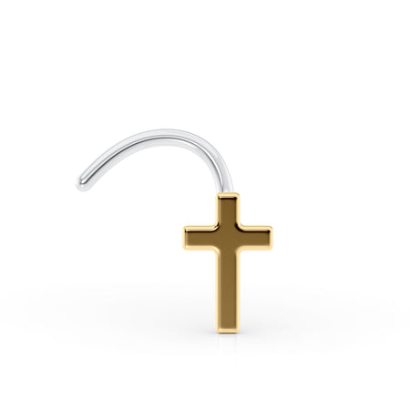 Titanium Curved Nose Ring with 14K Gold Cross - 20G