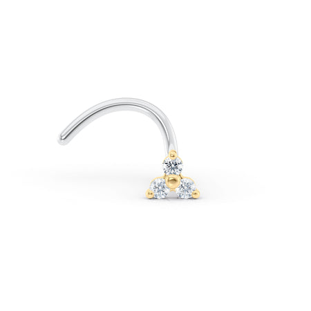 Titanium Cubic Zirconioa Triangle Curved Nose Ring with 14K Gold - 20G