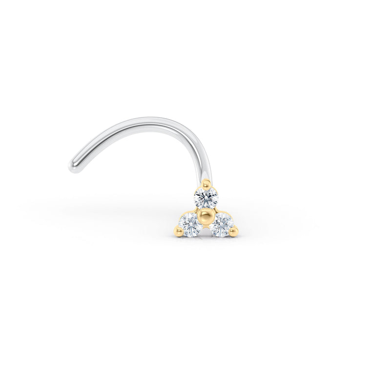 Titanium Cubic Zirconioa Triangle Curved Nose Ring with 14K Gold - 20G