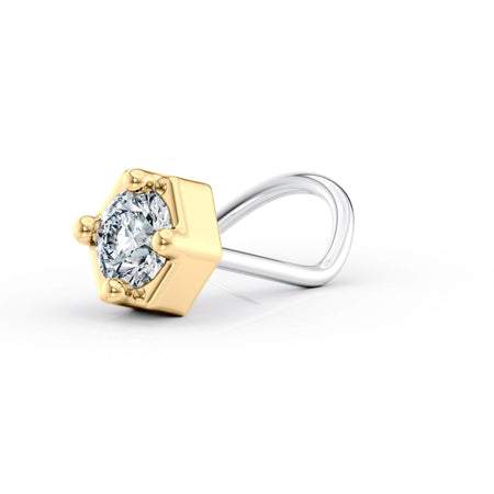 Titanim Hexagon Cubic Zirconia Curved Nose Ring with 14K Gold - 20G
