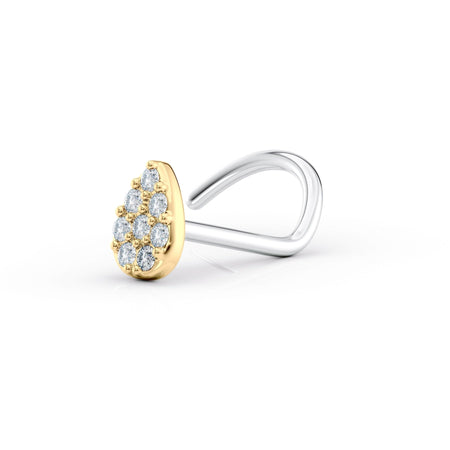 Titanim Pear Shaped Cluster Cubic Zirconia Curved Nose Ring with 14K Gold - 20G