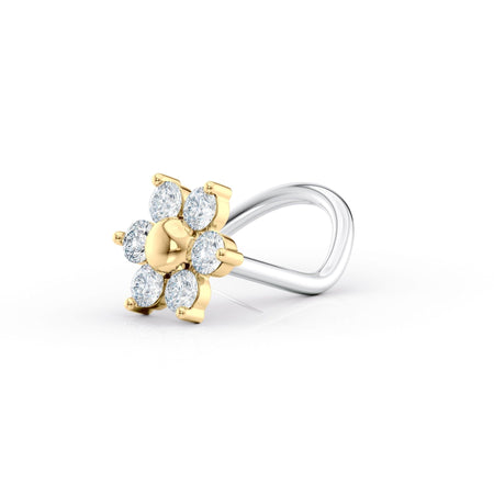 Titanim Flower Cubic Zirconia Curved Nose Ring with 14K Gold - 20G