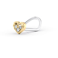 Titanim Heart Cubic Zirconia Curved Nose Ring with 14K Gold - 20G