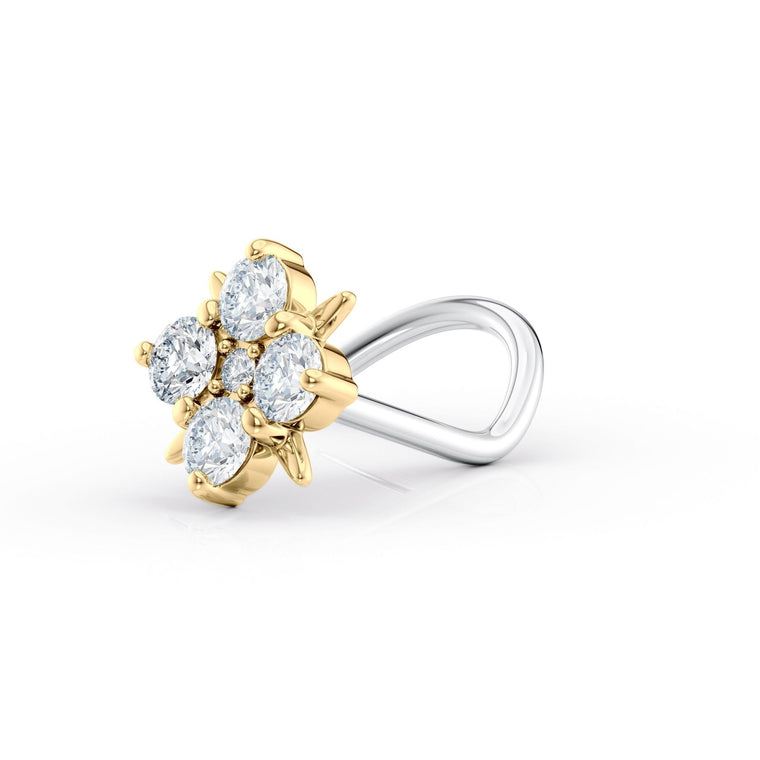 Titanim Four Leaf Clover Cubic Zirconia Curved Nose Ring with 14K Gold - 20G