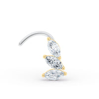 Titanim Marquise Fan Cubic Zirconia Curved Nose Ring with 14K Gold - 20G