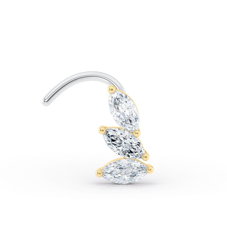 Titanim Marquise Fan Cubic Zirconia Curved Nose Ring with 14K Gold - 20G