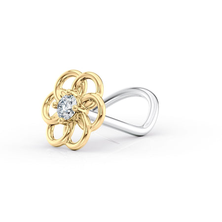Titanium Flower Cubic Zirconia Curved Nose Ring with 14K Gold - 20G