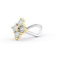 Titanium Diamond Shape Cubic Zirconia Curved Nose Ring with 14K Gold - 20G