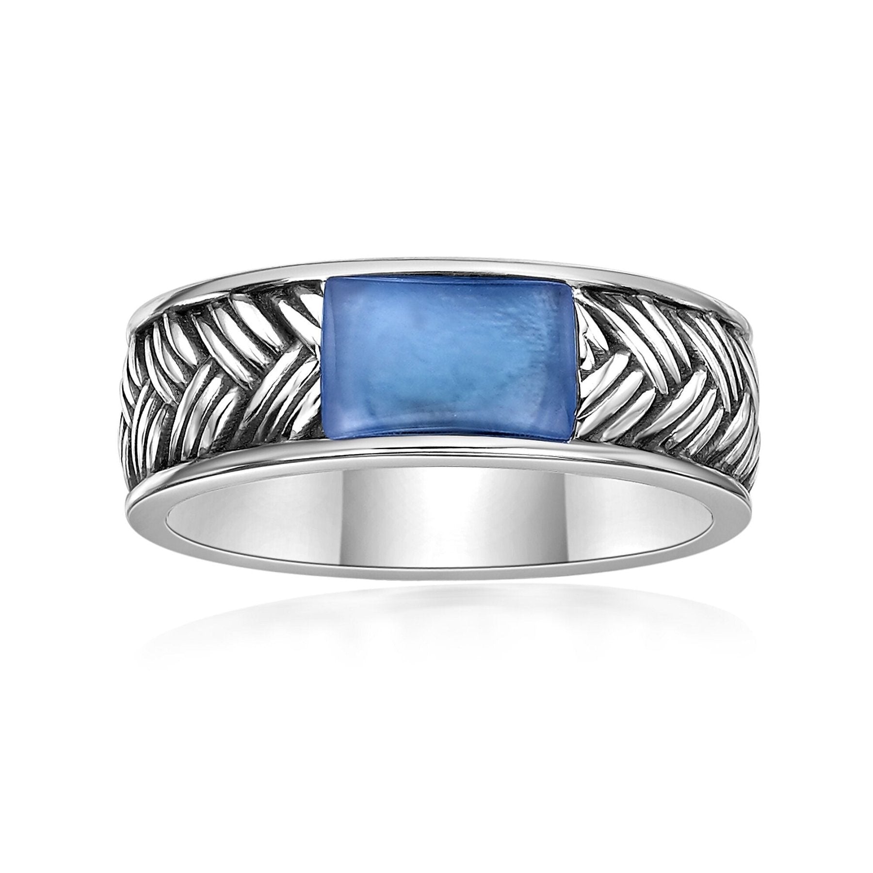 Men's Royal Blue Agate Woven Band in Sterling Silver