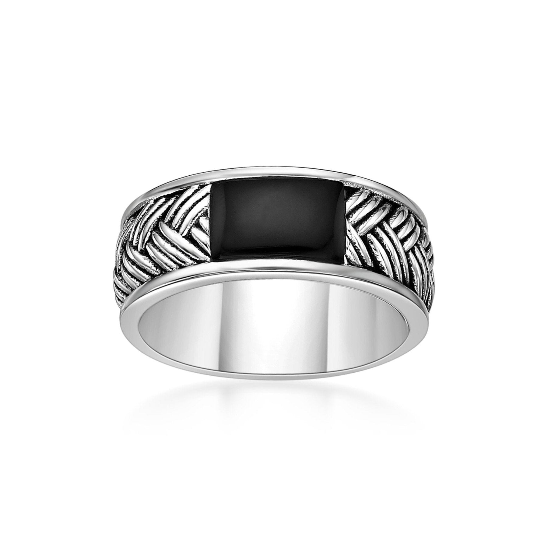 Men's Black Onyx Woven Band in Sterling Silver