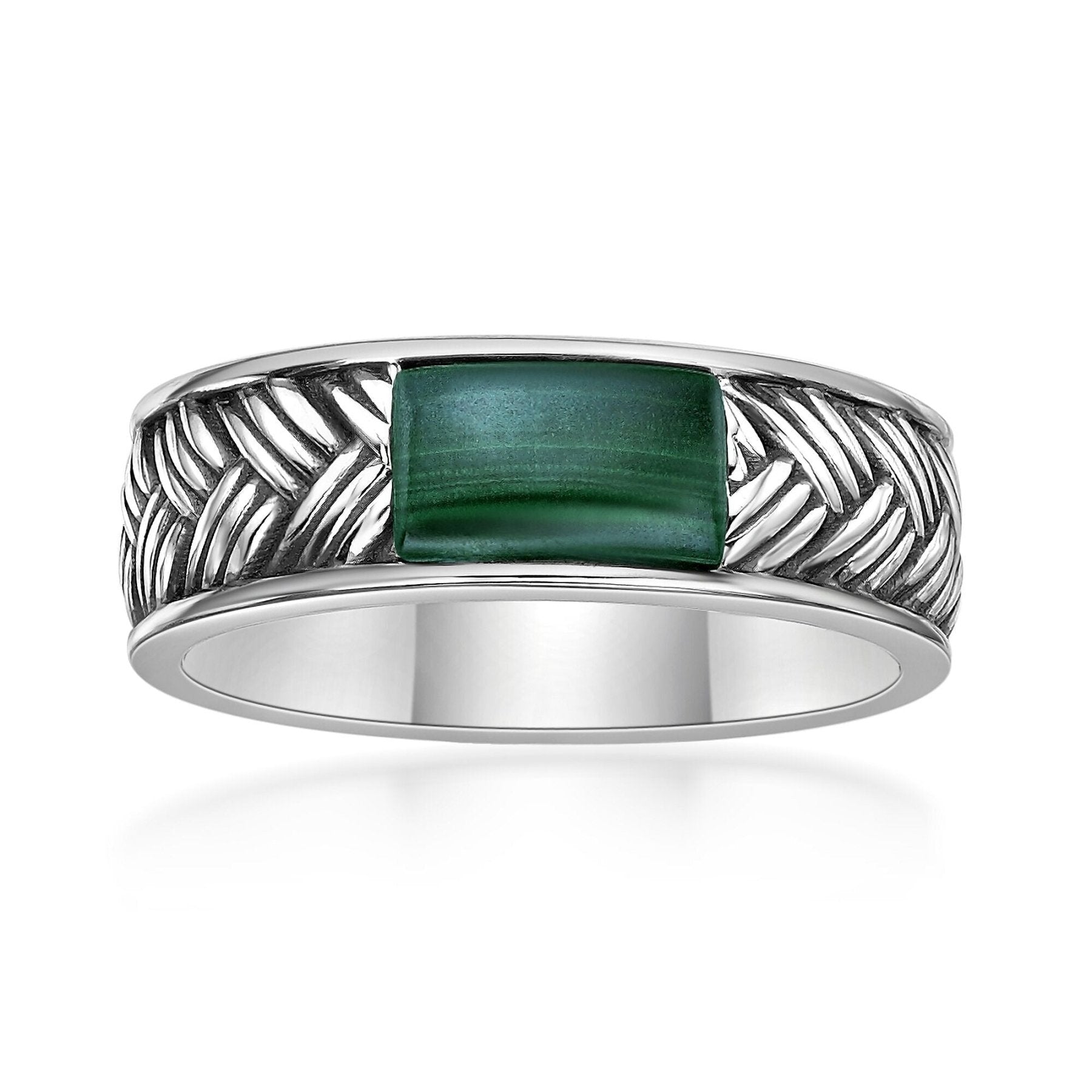 Men's Malachite Woven Band in Sterling Silver