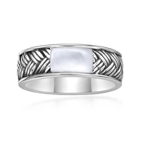 Men's Mother of Pearl Woven Band in Sterling Silver