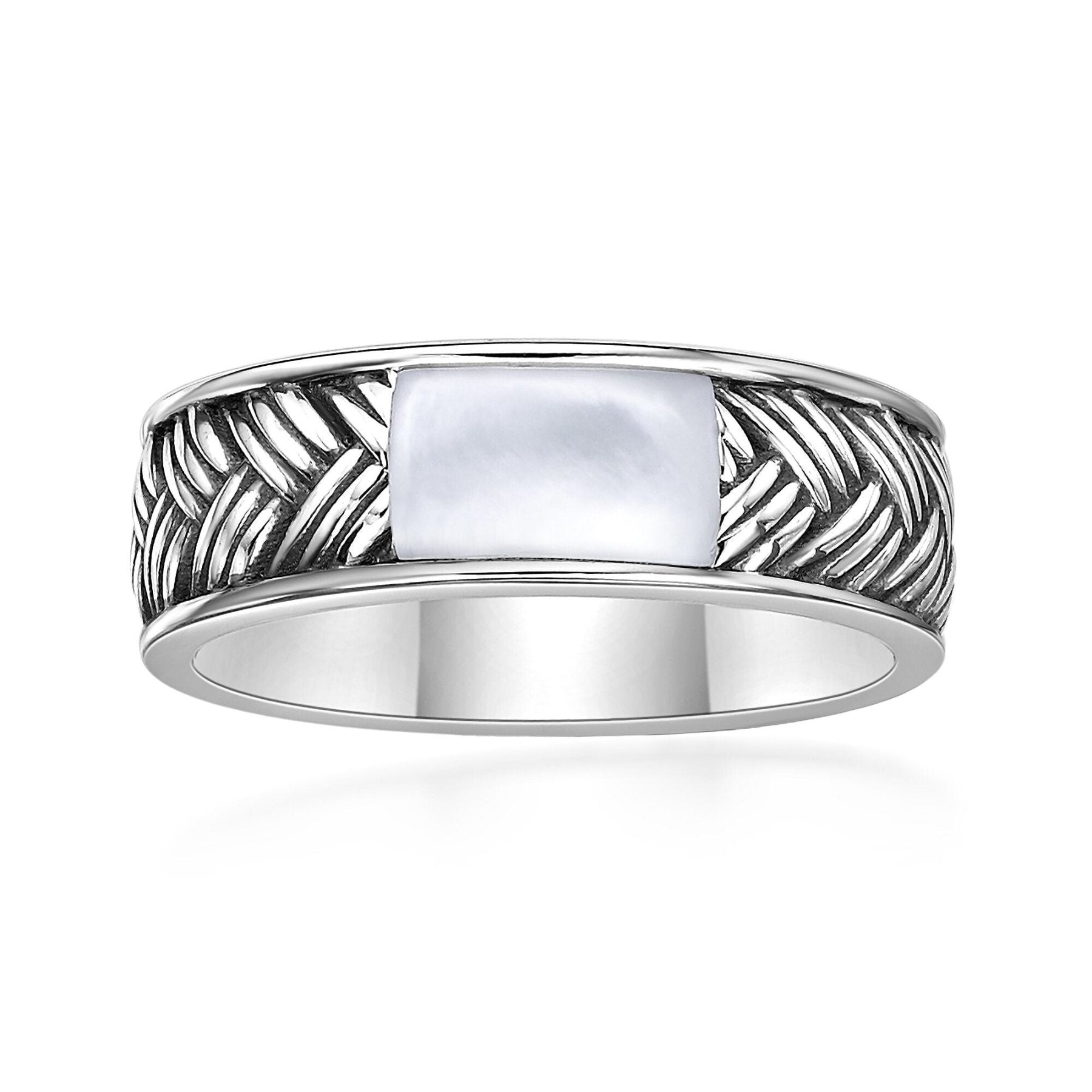 Men's Mother of Pearl Woven Band in Sterling Silver