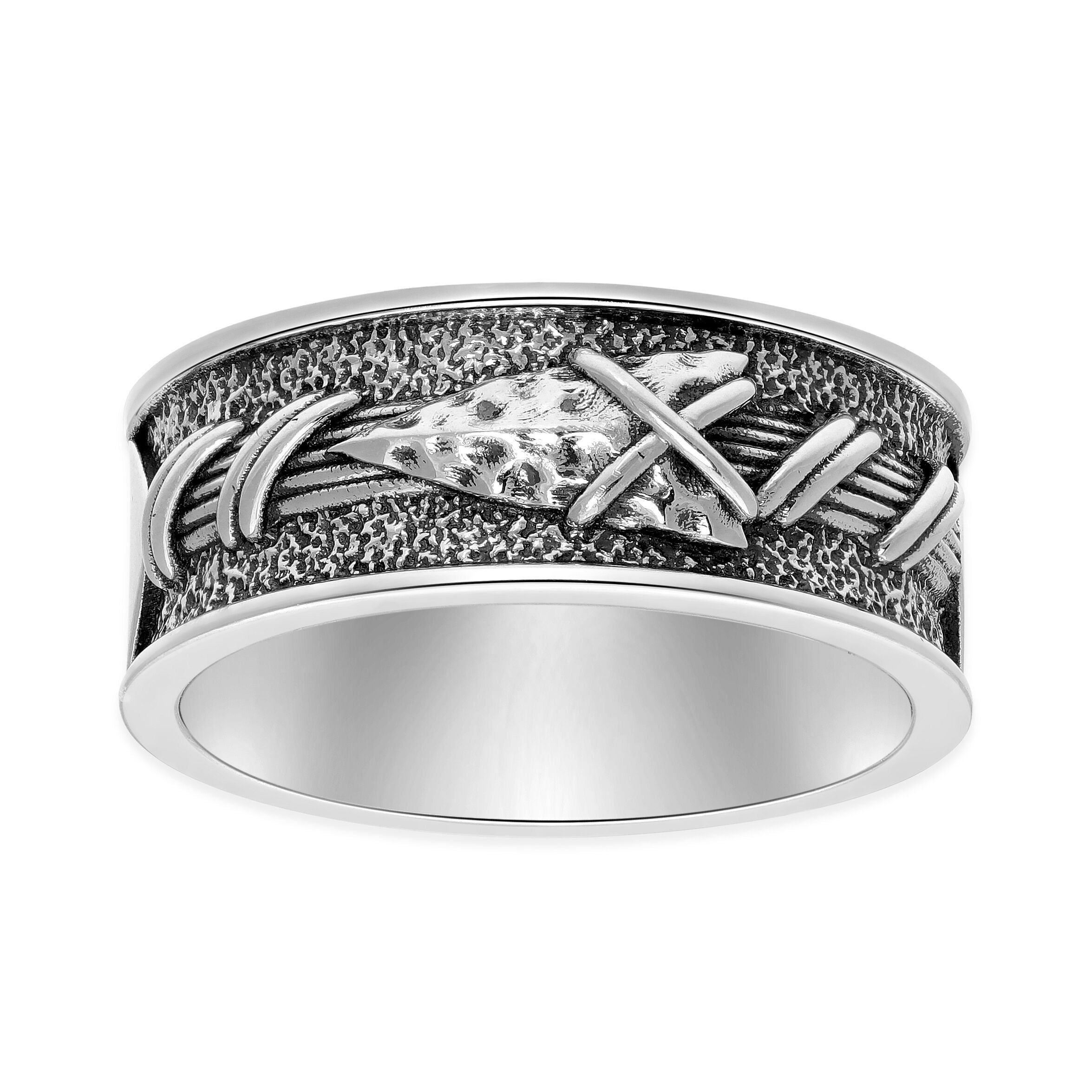 Men's Arrowhead Band in Oxidized Sterling Silver