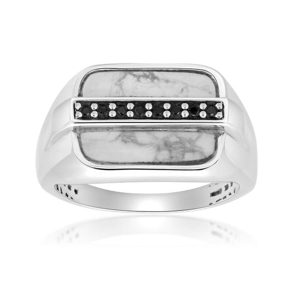 Men's Howlite and Black Spinel Ring in Sterling Silver