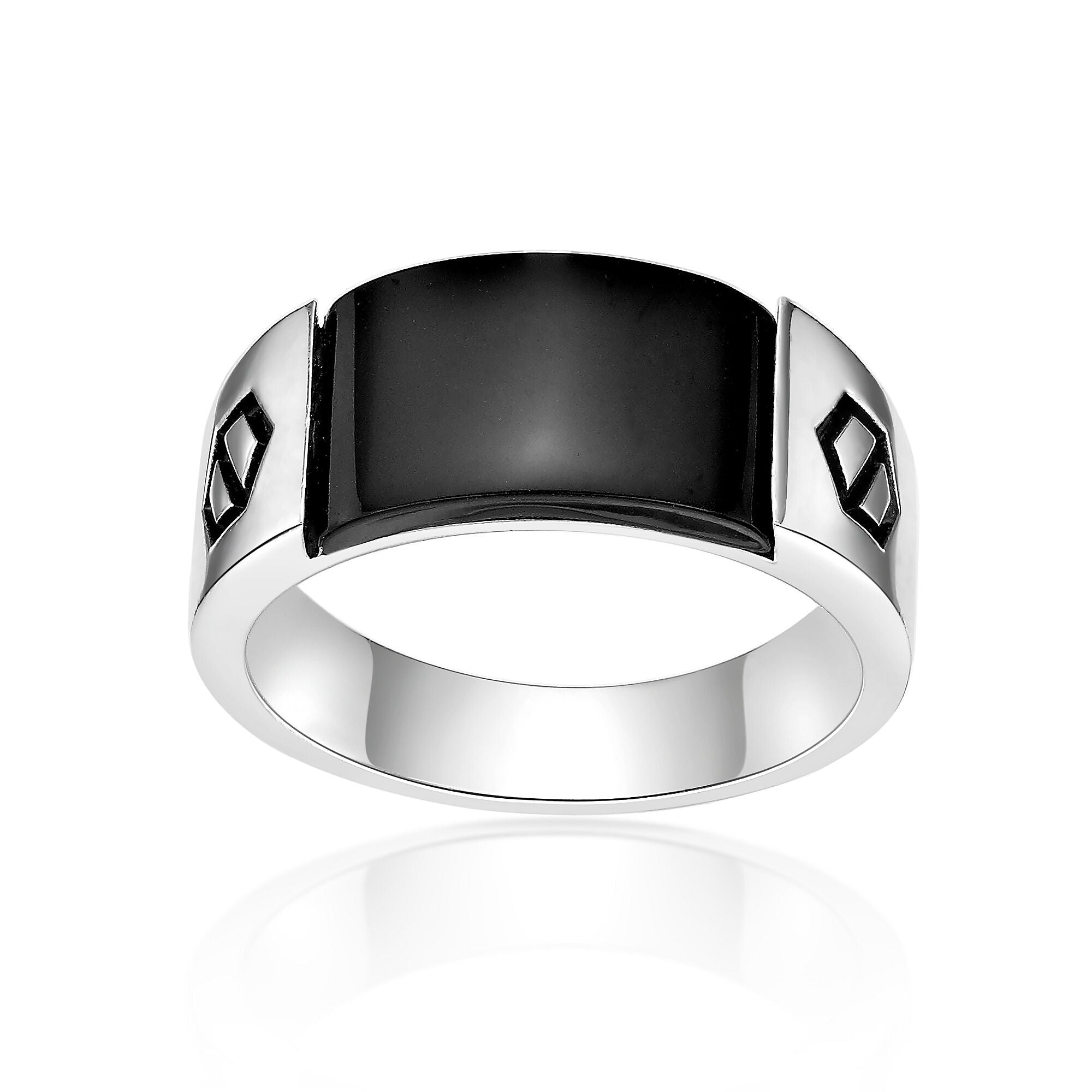 Men's Black Onyx Geometric Ring in Sterling Silver