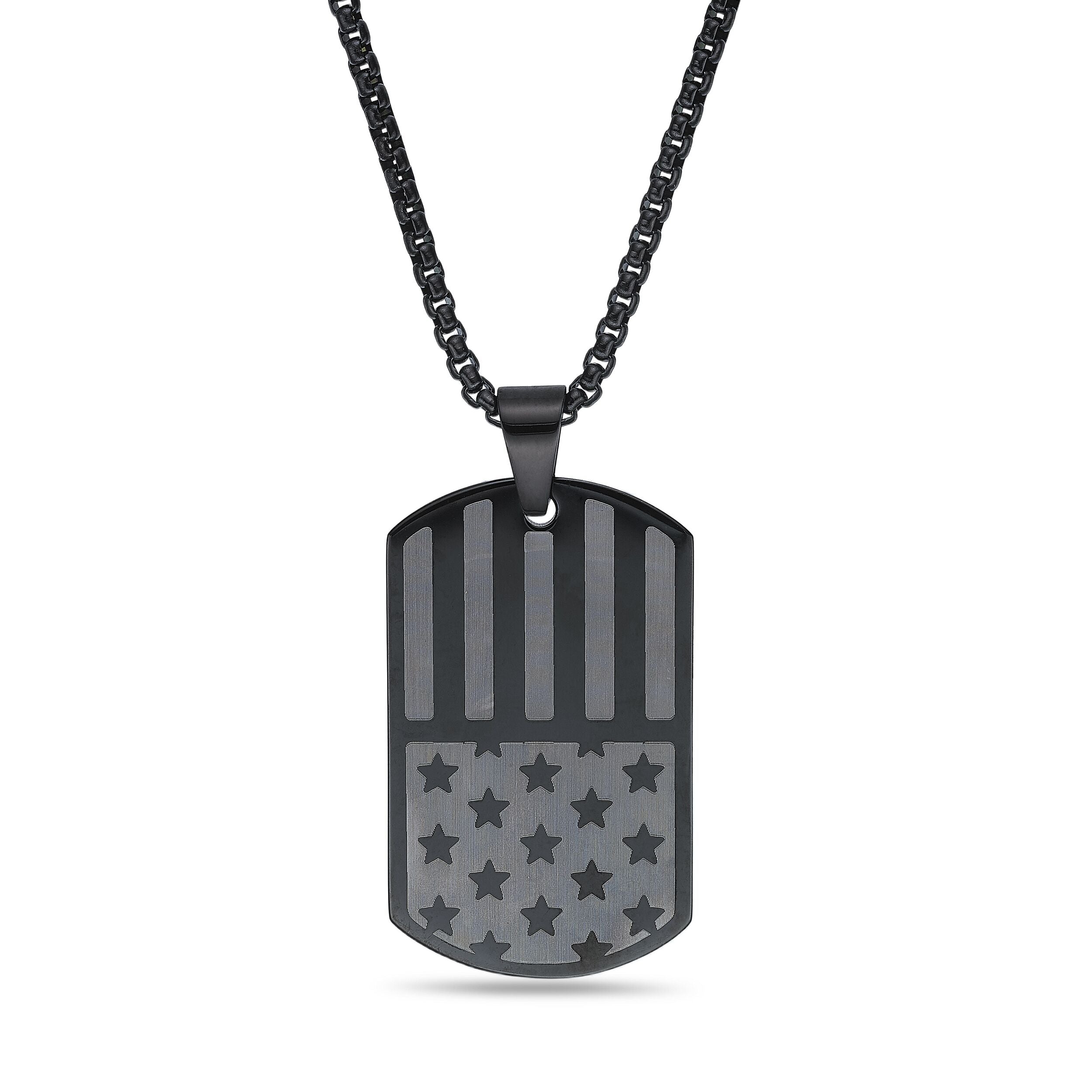 American Flag Dog Tag in Black Ion-Plated Stainless Steel