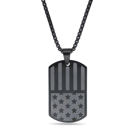 American Flag Dog Tag in Black Ion-Plated Stainless Steel