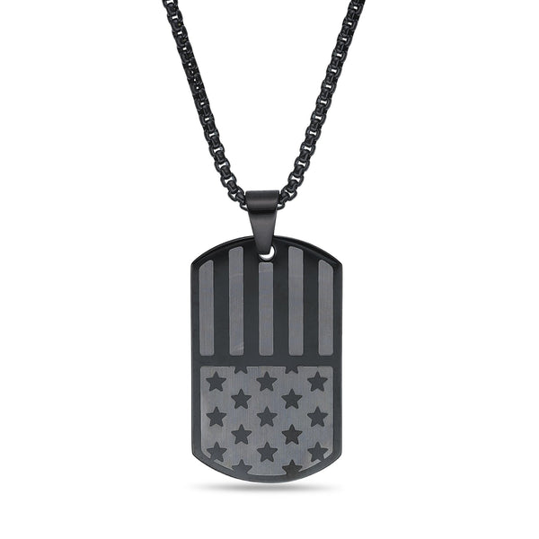 American Flag Dog Tag in Black Ion-Plated Stainless Steel