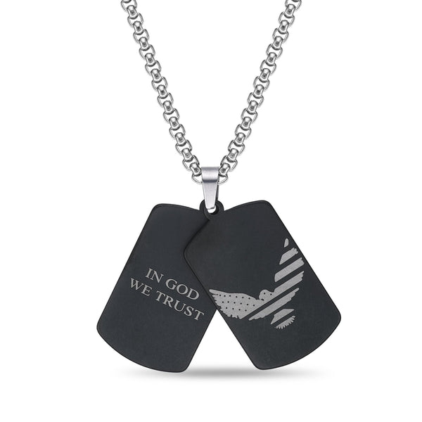 In God We Trust Eagle Dog Tag in Black Ion-Plated  Stainless Steel