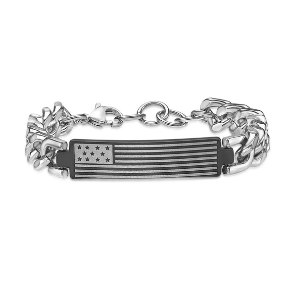 American Flag Chain Bracelet in Black Ion-Plated Stainless Steel