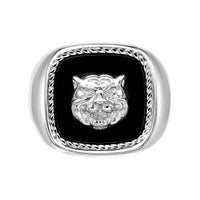 Lion's Head Statement Ring with Black Agate in Sterling Silver