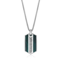 Chevron Malachite Dog Tag Pendant in Sterling Silver, 24"