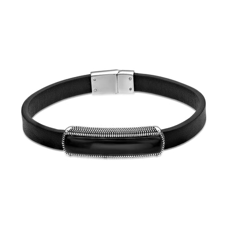 Brown Leather Bracelet with Tiger Eye Bar in Sterling Silver, 8.5"