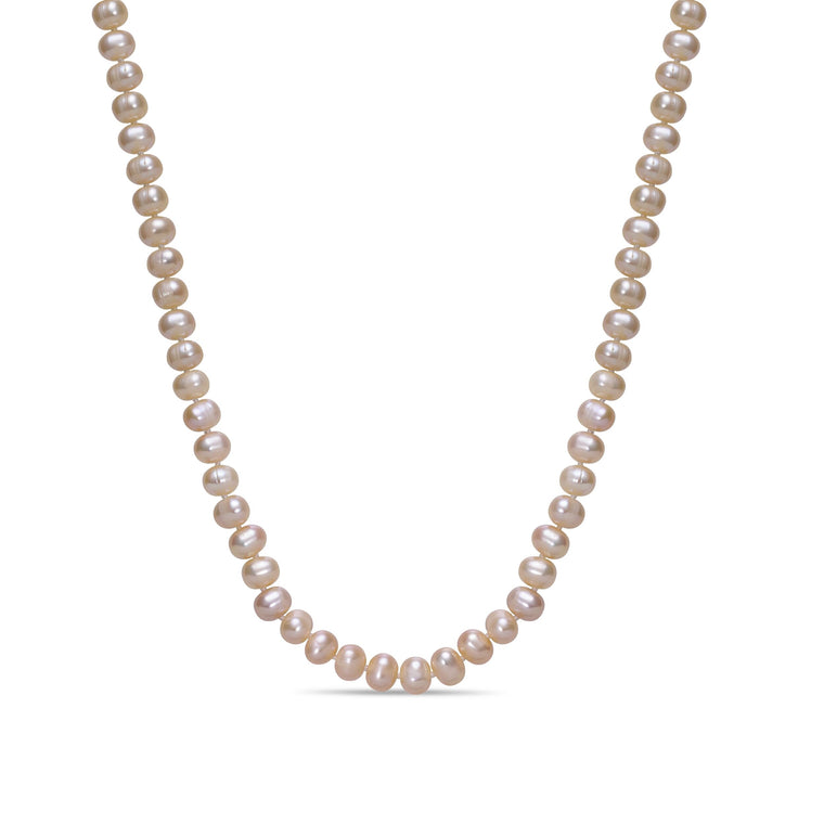 Peach Pearl Necklace with Sterling Silver, 16"