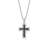 0.50 cttw Black Diamond Cross Pendant in Sterling Silver, 24"