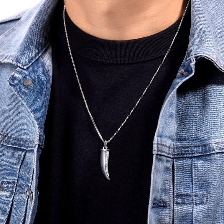 0.20 ctte Natural Diamond Fang Pendant in Sterling Silver, 24"