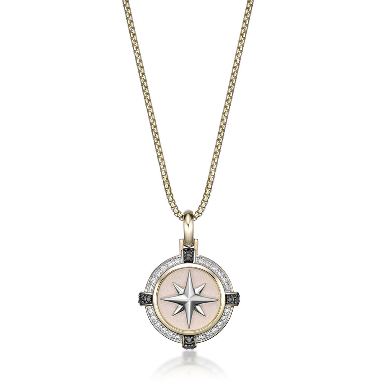 0.34 cttw Black and White Diamond Medallion Pendant in Yellow Gold Plated Sterling Silver, 24" 