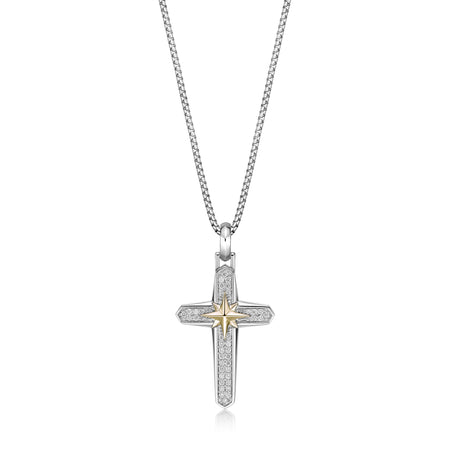 0.49 cttw Natural Diamond Cross Pendant in Sterling Silver, 24" 