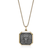 Lion's Head Medalion Pendant with 0.018 cttw Black Diamond in Yellow Gold Plated Sterling Silver, 24"