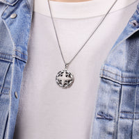 Reversible Black Onyx and Howlite Medalion Pendant in Sterling Silver, 24"
